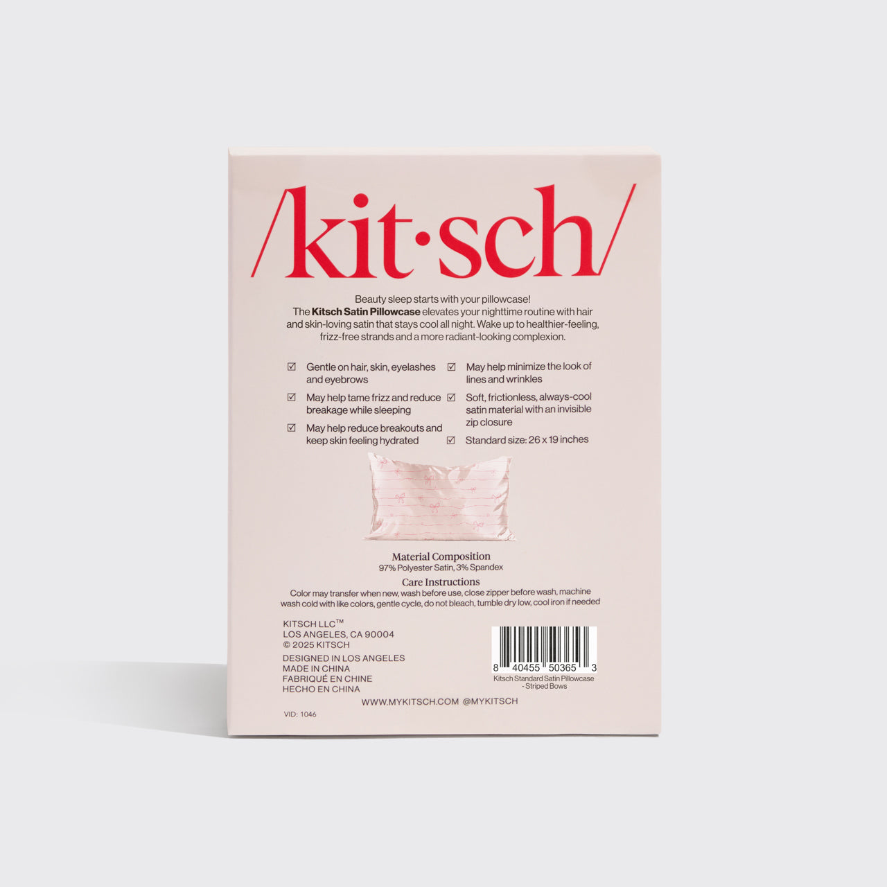 Satin Pillowcase in Striped Bows