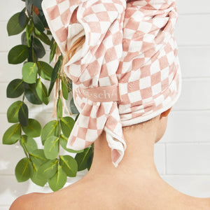 XL Quick-Dry Hair Towel Wrap - Checker (serviette à cheveux à séchage rapide)