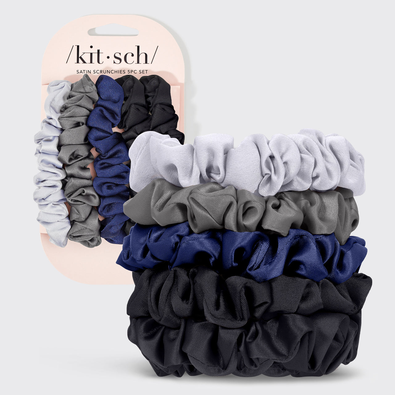 مجموعة Satin Petite Scrunchies مكونة من 5 قطع - منتصف الليل