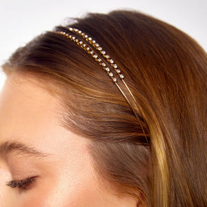 Diadema Doble Metal Rhinestone 1pc - Oro