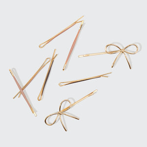 Metal Enamel Cloud & Bow Bobby Pins 8pc Set - Rosewood