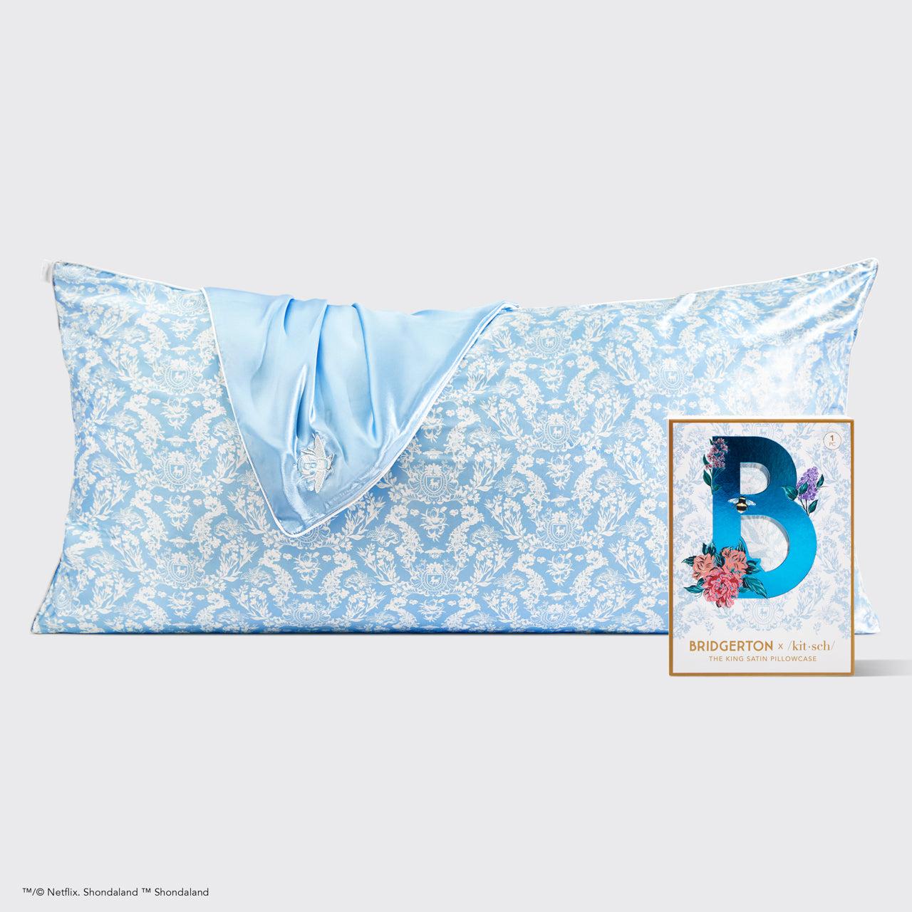 غطاء وسادة Bridgerton x Kitsch King Satin - Toile De Blue