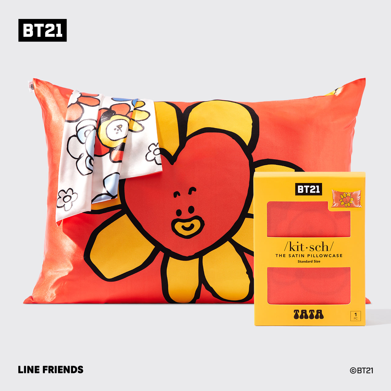 BT21 trifft Kitsch Satin-Kissenbezug - TATA