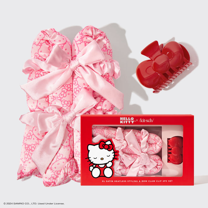 Hello Kitty x Kitsch XL Satin Heatless Styling & Bow Claw Clip 4pc Set