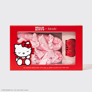 Kitsch x Hello Kitty XL Satin Heatless Styling & Bow Claw Clip 4pc Set