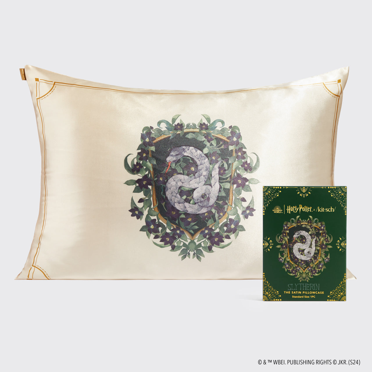 Harry Potter x Kitsch Funda de almohada de satén Estándar - Slytherin