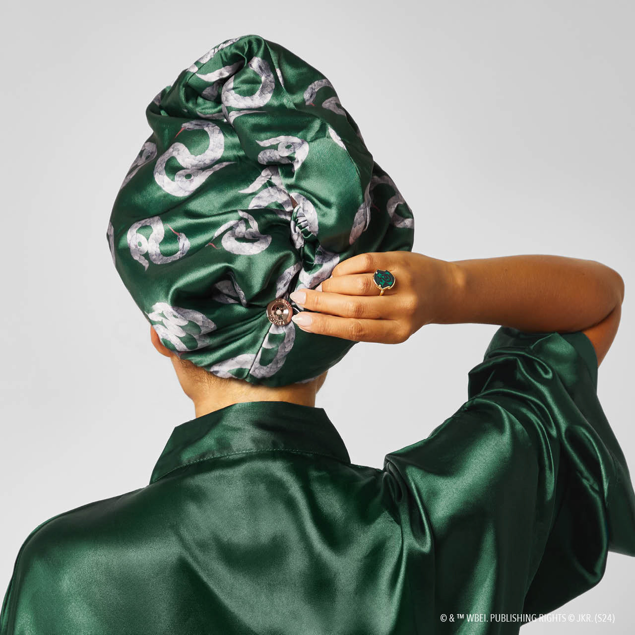 Harry Potter x Kitsch in satijn gewikkelde haarhanddoek - Slytherin