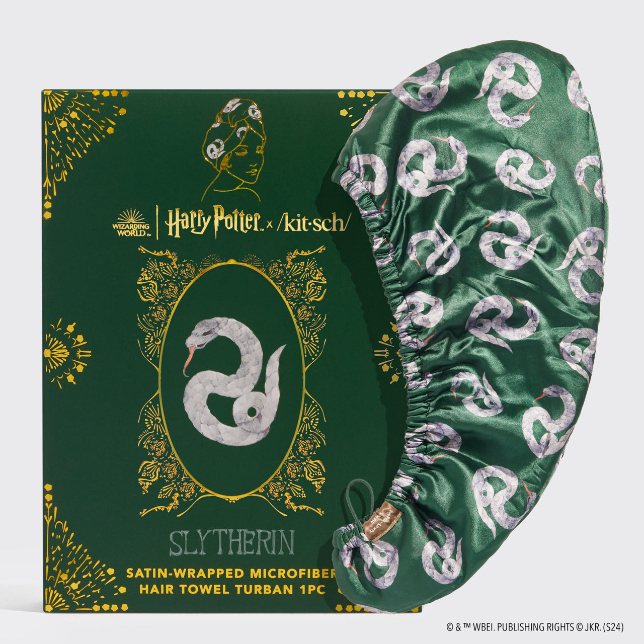 Harry Potter x Kitsch in satijn gewikkelde haarhanddoek - Slytherin