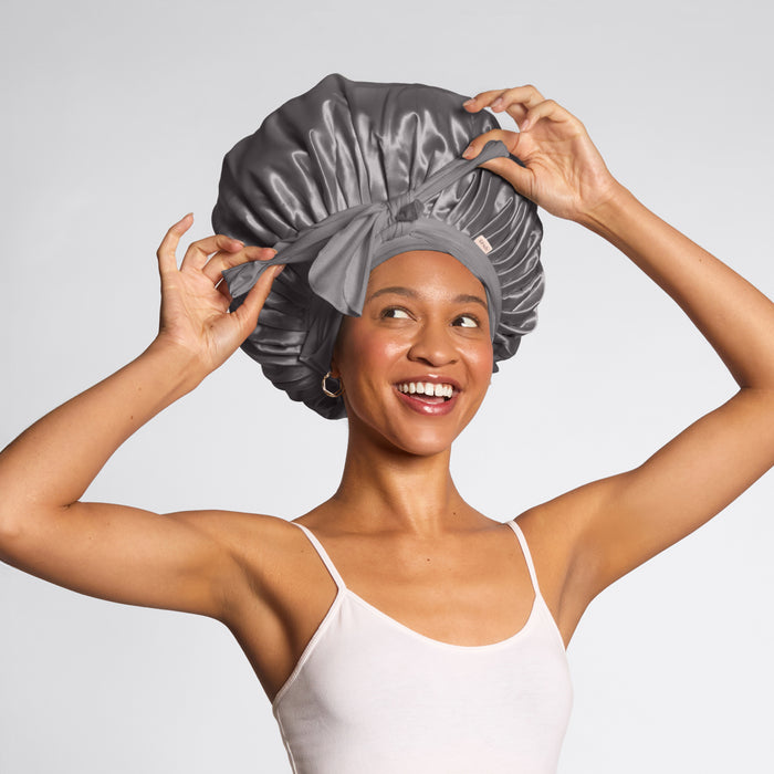 Adjustable Oversized Satin Bonnet- Charcoal