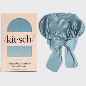 Bonnet regolabile in raso oversize - Blu foschia